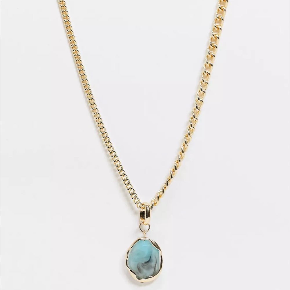 ASOS Reclaimed Vintage Inspired necklace with amazonite look pendant in gold